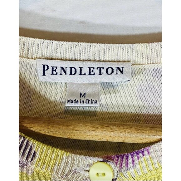 Pendleton Cardigan Sweater Womens Sz Medium Floral Silk Knit 3/4 Button Front - Picture 3 of 10